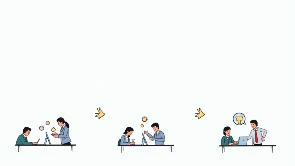 Research implementation guide showing three phases: research planning and preparation, execution and data collection, analysis and reporting