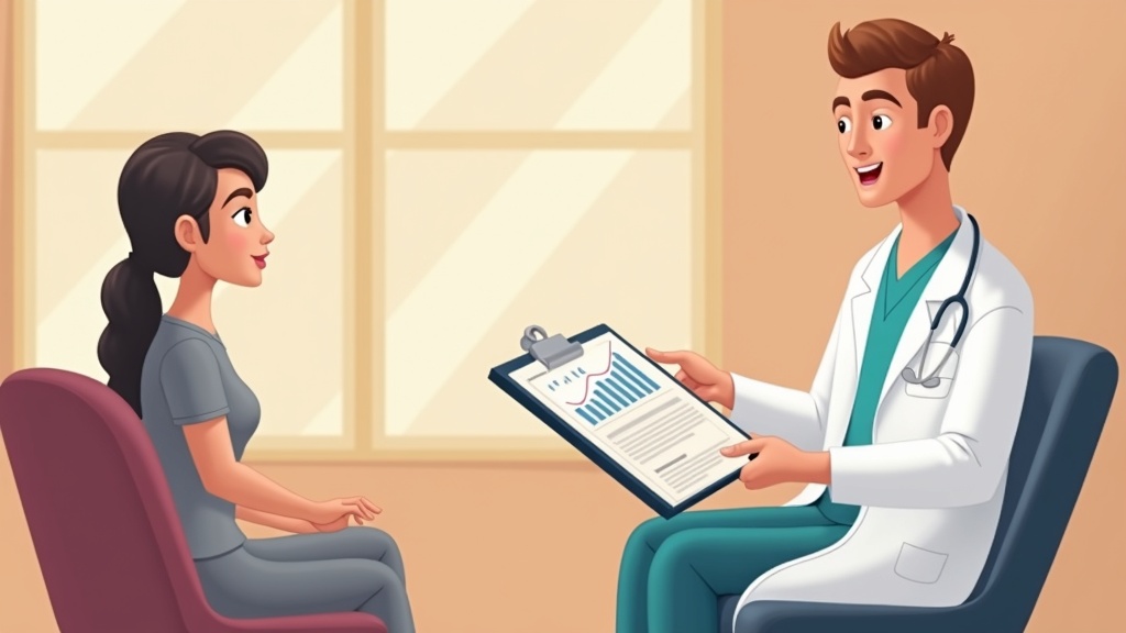 Cartoon healthcare professional participating in market research interview with clipboard