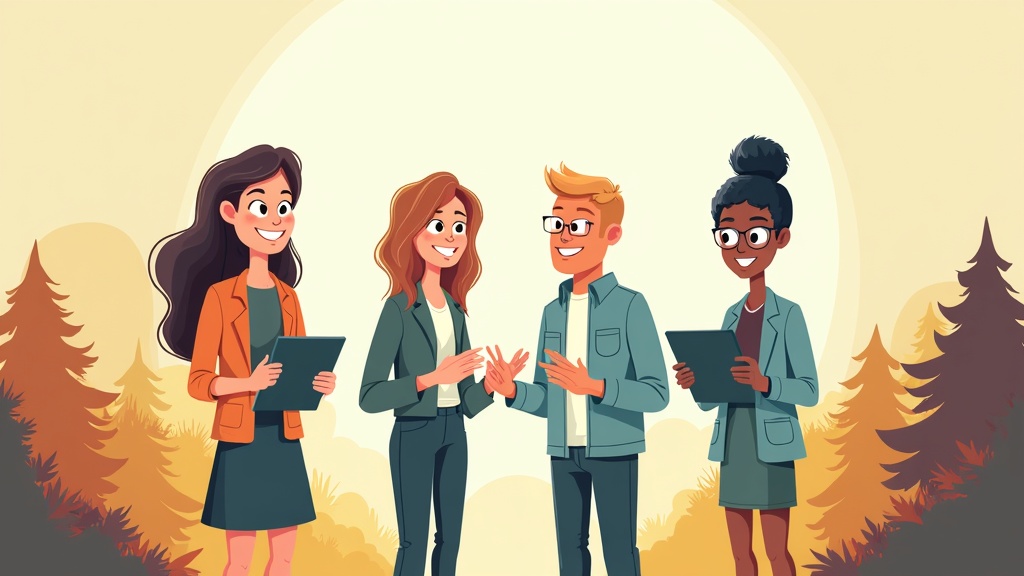 Cartoon illustration of action research and participatory methods showing researchers collaborating with community members as co-researchers