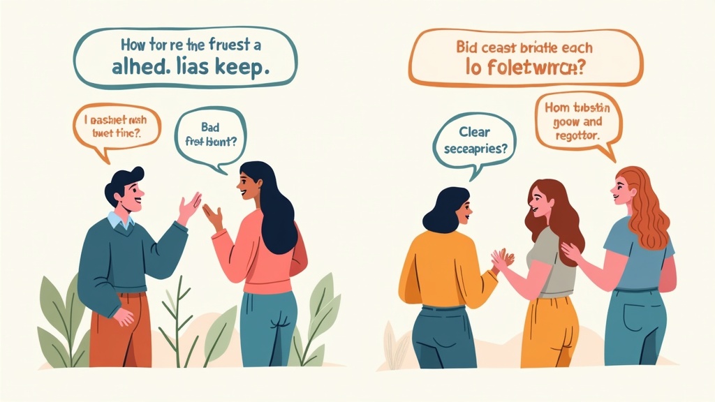 Cartoon illustration showing good practices versus bad practices in member checking - active listening, openness to feedback, clear communication