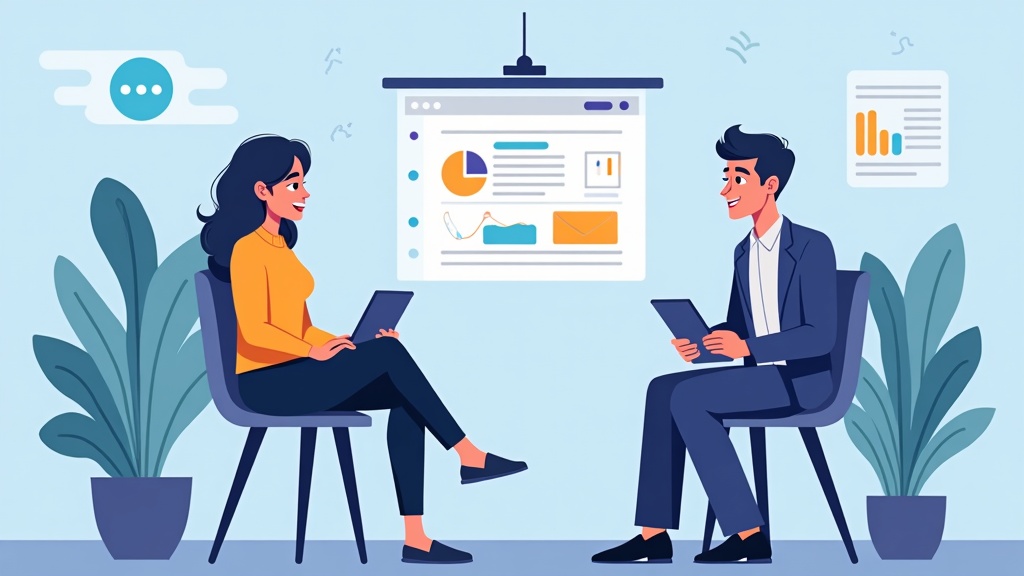 Friendly cartoon of an AI agent conducting a professional research interview with a participant