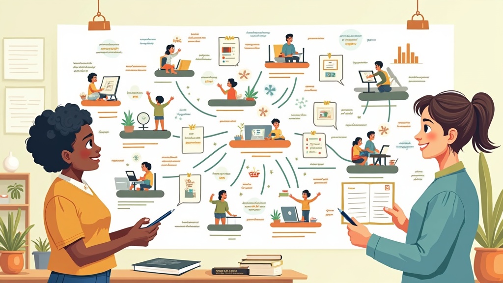 Cartoon illustration of thick description and context mapping in qualitative research with detailed documentation