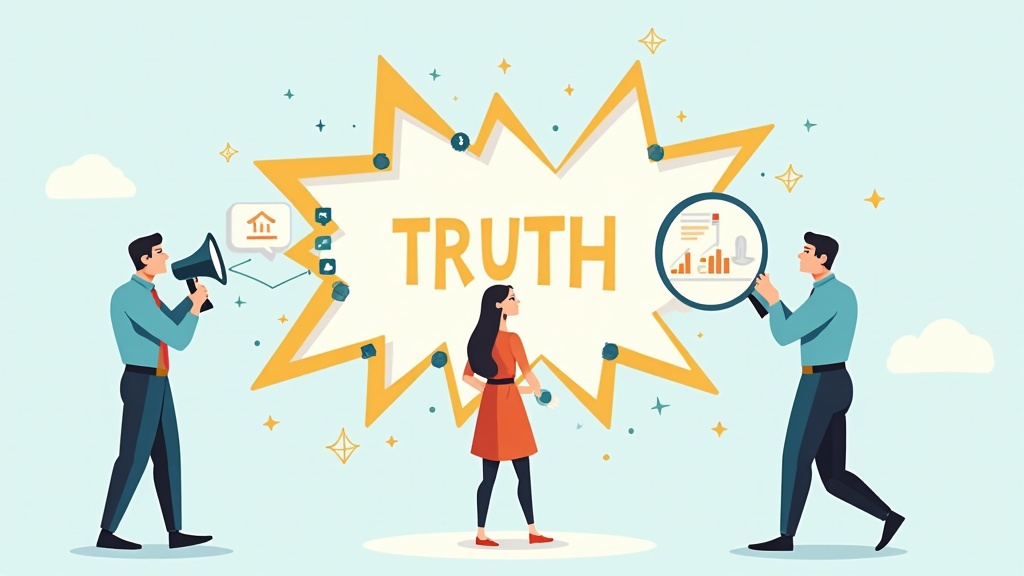 Cartoon of three different research methods converging on a central truth or finding